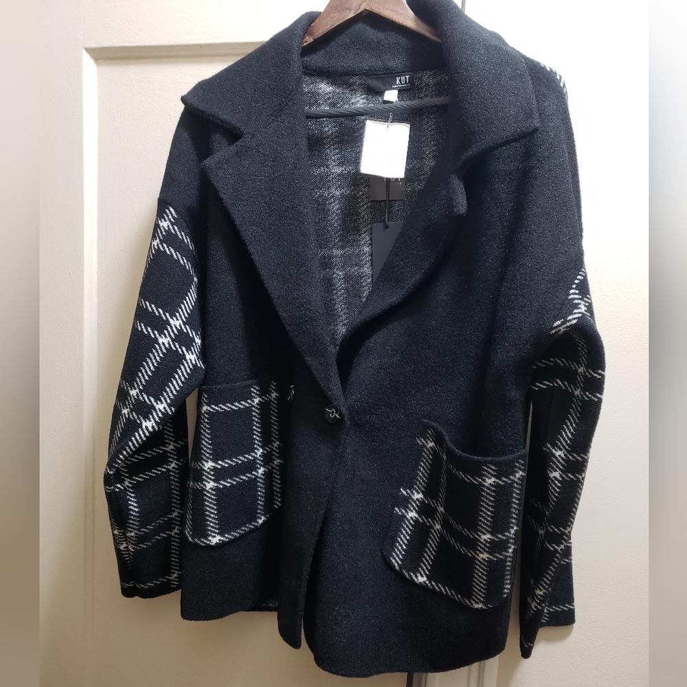 KUT FROM THE KLOTH Sweater Coat Black/White Size XL